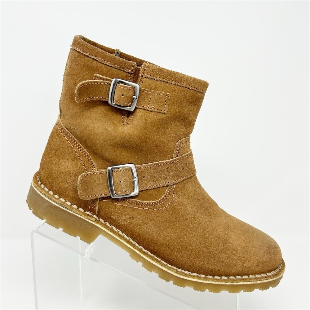 Sommerkind Tan Suede Engineer Ankle Boots Double Buckle Moto Lug Sole Size 42